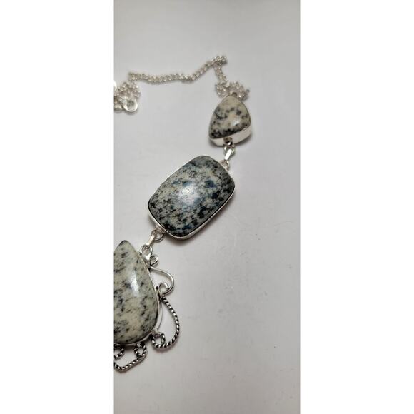 Natural Granite Sterling Silver Statement Necklace - 22 Inches - Picture 11 of 11